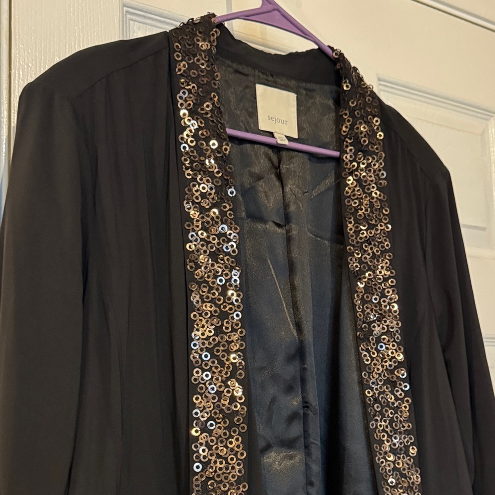 Sejour Black Sequin Trim Blazer